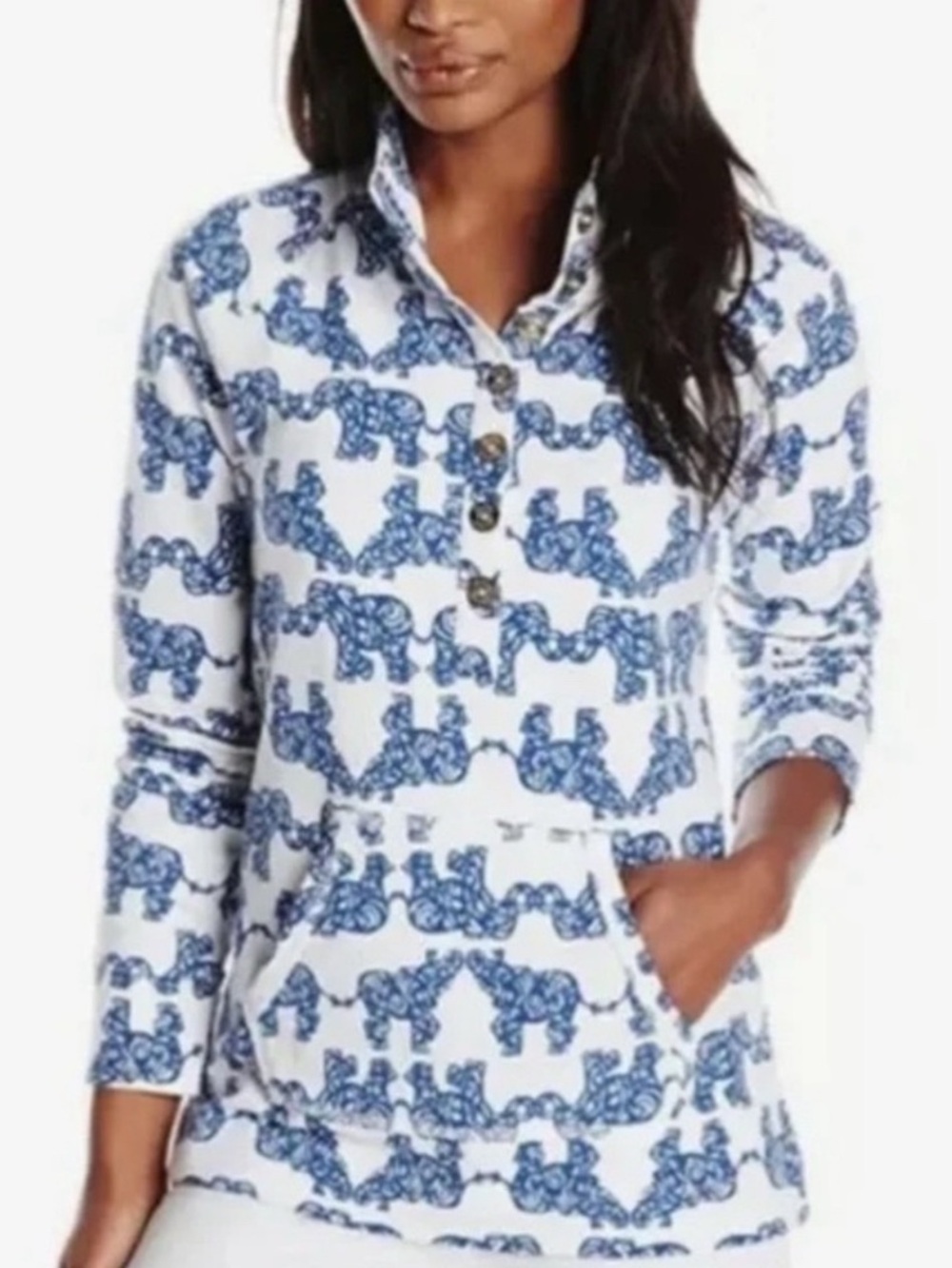 Lilly Pulitzer Pack your Trunk White and Navy Captain Printed Popover Size Small